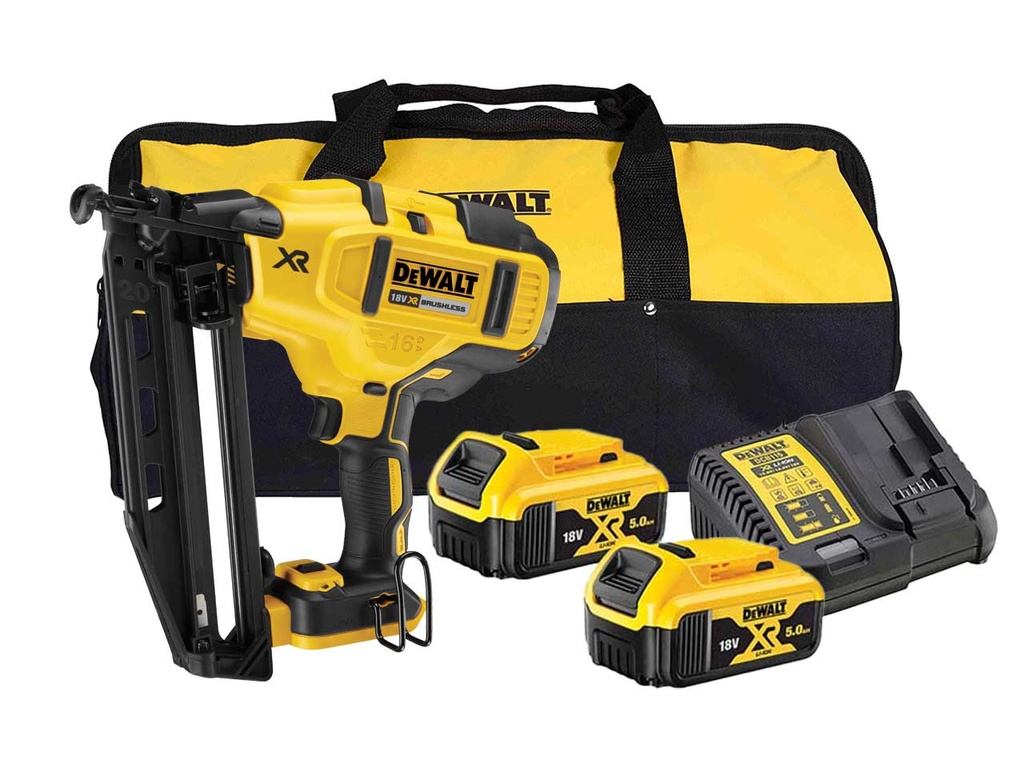Dewalt DCN660P2 18V XR Second Fix Nail Gun with 2 x 5Ah Batteries, Charger and Bag