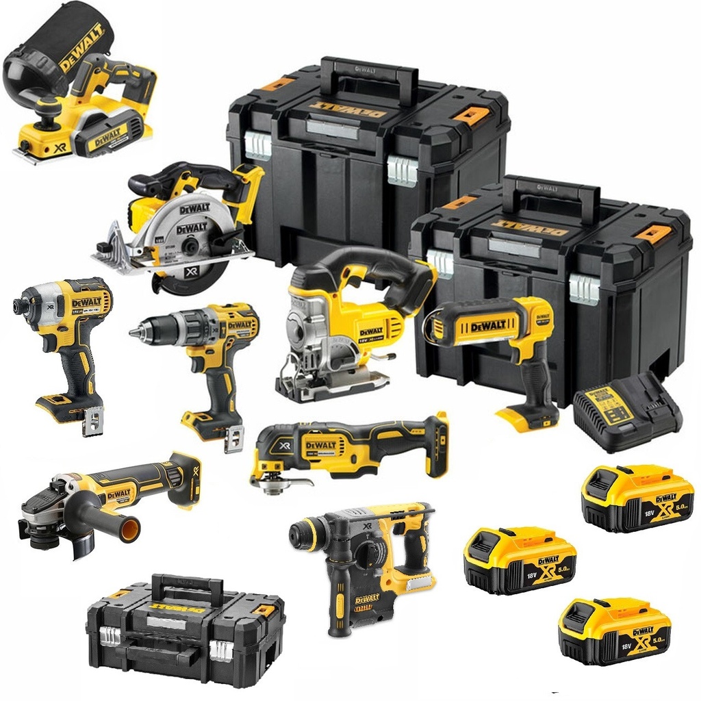 DeWalt 9 Piece 18V Li-ion Combo Kit with 3 x 5.0Ah Batteries & 3x TSTAK