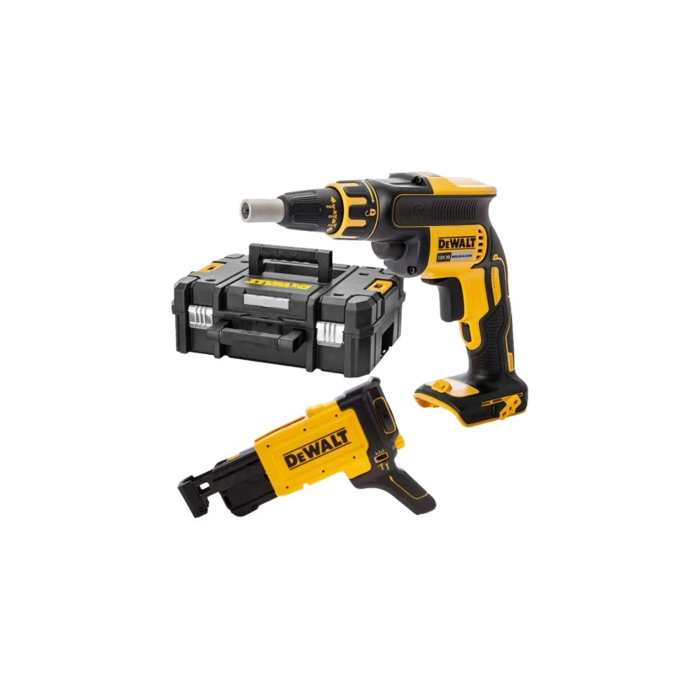 DeWALT DCF620N Cordless Brushless 18V Drywall Screwdriver Body Only With DCF6202 Collated Drywall Screw Gun Attachment And TSTAK Case