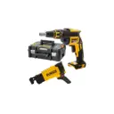 DeWALT DCF620N Cordless Brushless 18V Drywall Screwdriver Body Only With DCF6202 Collated Drywall Screw Gun Attachment And TSTAK Case