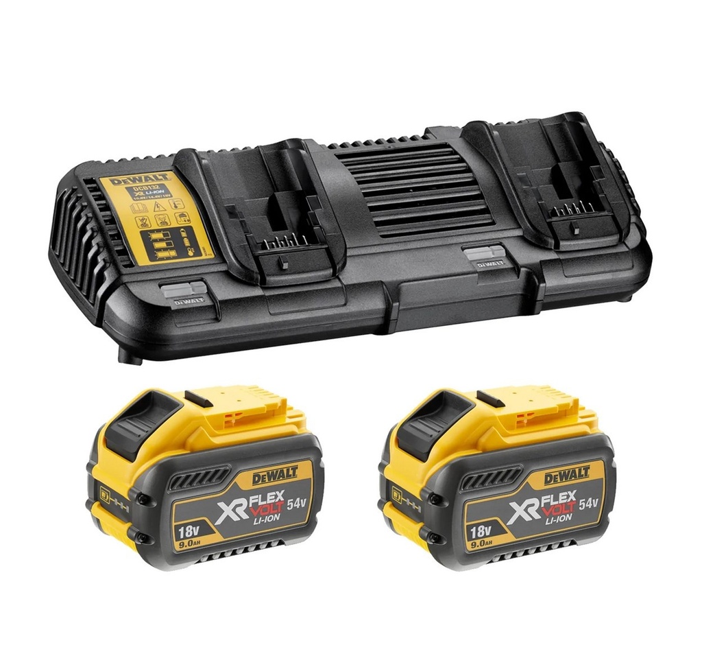 Dewalt DCB547 18V/54V 9.0Ah FLEXVOLT Battery Twin Pack & DCB132 Charger Bundle
