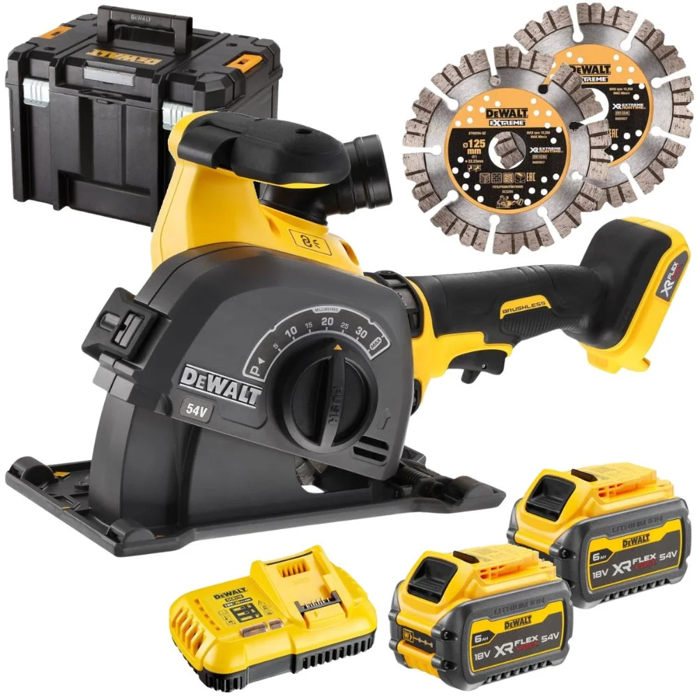 DeWALT DCG200T2 54V XR FLEXVOLT Brushless Wall Chaser with 2x6Ah Batteries, Charger, Discs & Carry Case
