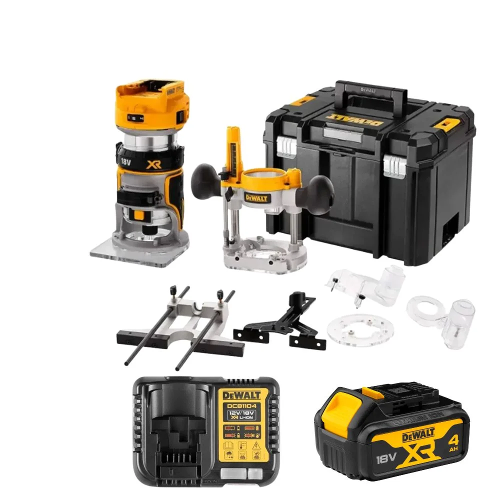 DeWALT DCW604M1 18V XR Brushless 1/4" Router Trimmer Kit with 1x4Ah Battery, Charger and TSTAK Case 