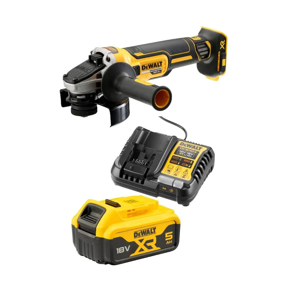 DeWALT DCG405N 18V Brushless 125mm Angle Grinder with 1 x 5.0Ah Battery & Charger