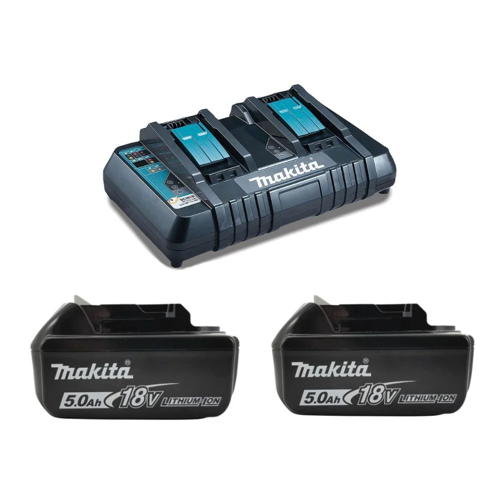 Makita DC18RD 18V Twin Charger + 2 x BL1850B 5.0Ah LXT Lithium-Ion Batteries