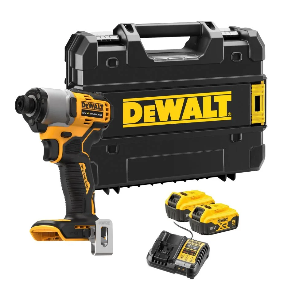 DeWALT DCF840P2T 18V Brushless Cordless Impact Driver – 2 x 5Ah Batteries, Charger & TSTAK Case