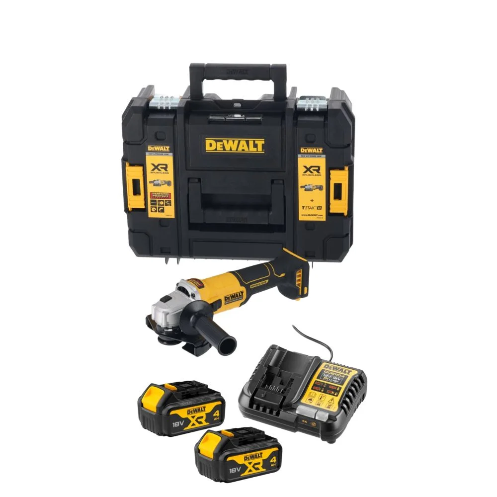 DeWALT DCG407M2 18V XR Brushless 125mm Angle Grinder – 2x 4Ah Batt, Charger & TSTAK II Case 