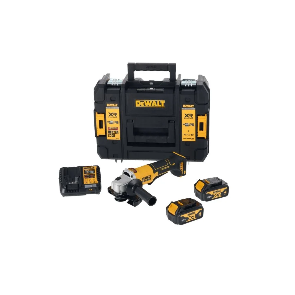 DeWALT DCG408M2 18V XR Brushless 125mm Paddle Switch Angle Grinder – 2x 4Ah Batt, Charger & TSTAK II Case 