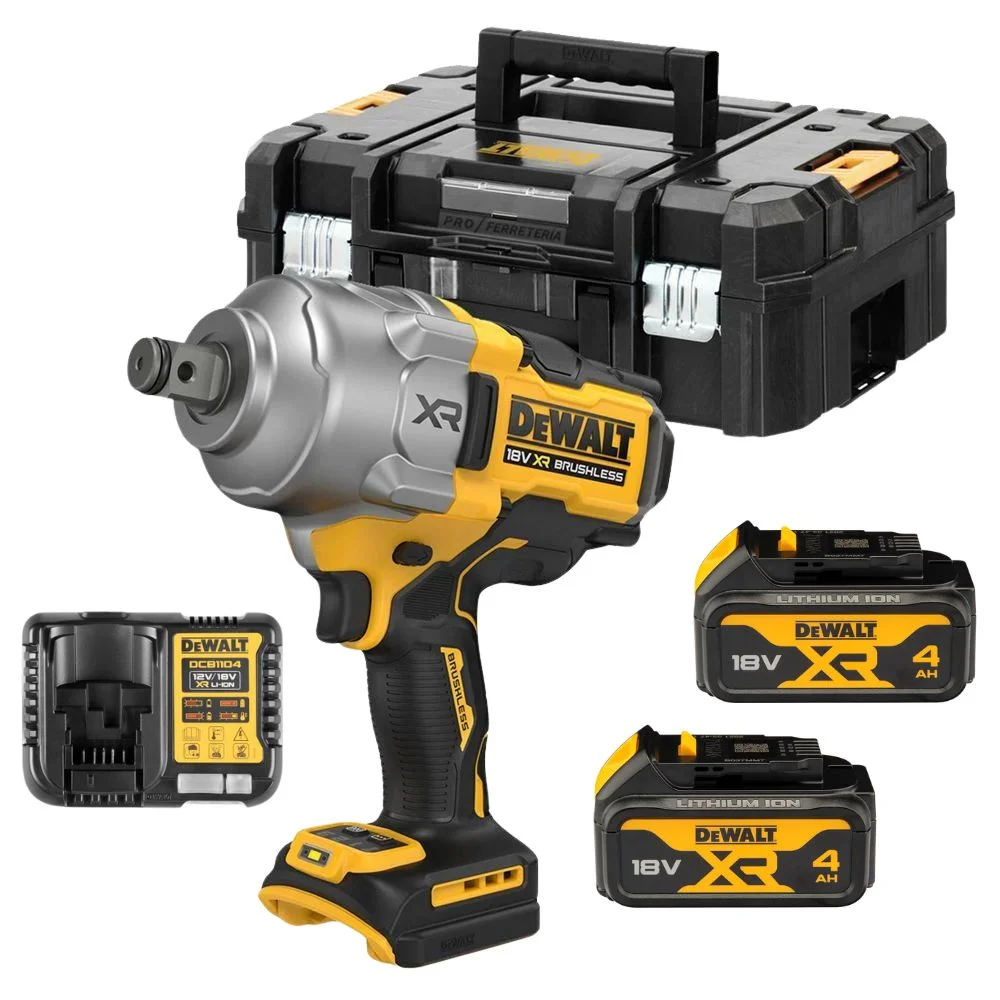 DeWALT DCF964M2T 18V XR Brushless 3/4" Hog Ring Premium High Torque Impact Wrench Kit - 2x 4Ah Batteries, Charger & TSTAK II Case