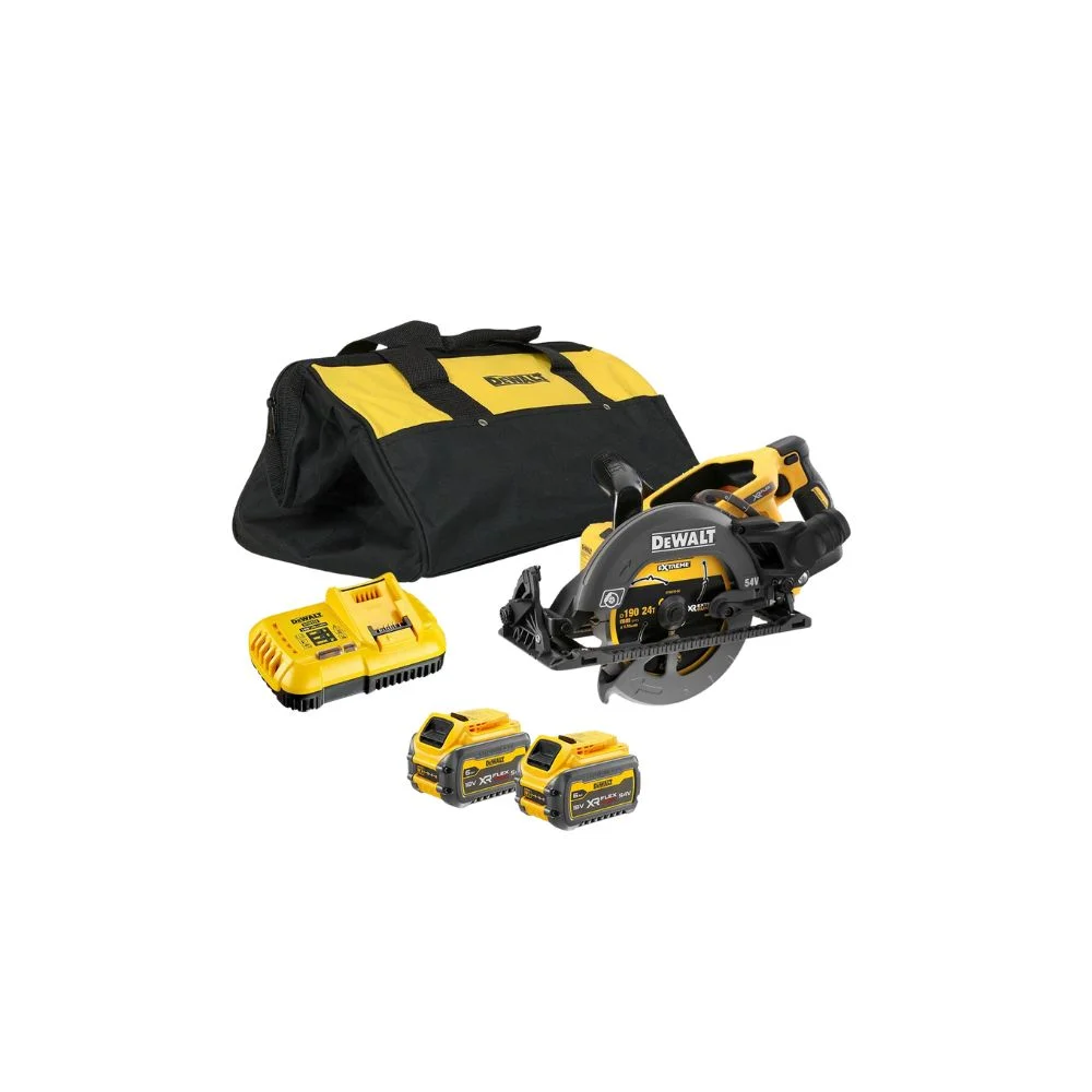 DeWALT DCS577T2 54V XR FLEXVOLT Brushless 190mm High Torque Circular Saw – 2x 6Ah Batt, Charger & 18″ Bag