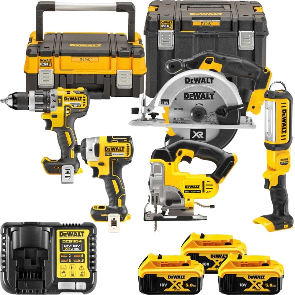 DeWALT DCK551P3T 18V Combo Pack 5-piece With 3 x 5Ah Batteries, Charger & 2 x Carry Cases