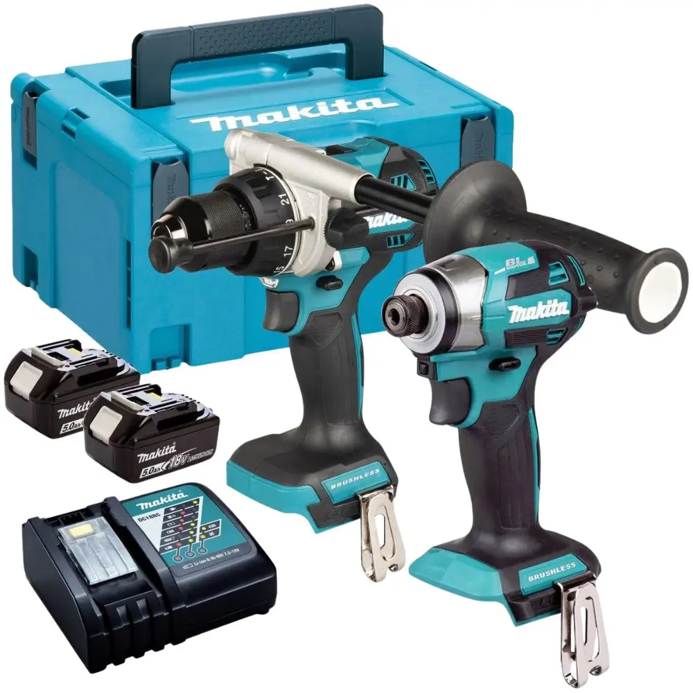 Makita DLX2549TJ 18V LXT 2 Piece Combo Kit - DHP492Z Combi Drill, DTD173Z Impact Driver, 2x5Ah Batteries, Charger & MAKPAC 3