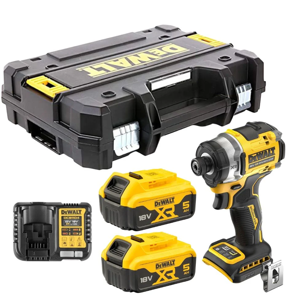 DeWALT DCF860P2T XR 18V Impact Driver with 2 x 5.0Ah Batteries, Charger & TSTAK Case 