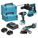 Makita DLX3195JX1 18V Combo Kit LXT, DDF484, DGA504, DHR243, Charger, 2x 5.0 Ah Batteries, MAKPAC3 & MAKPAC4 Case