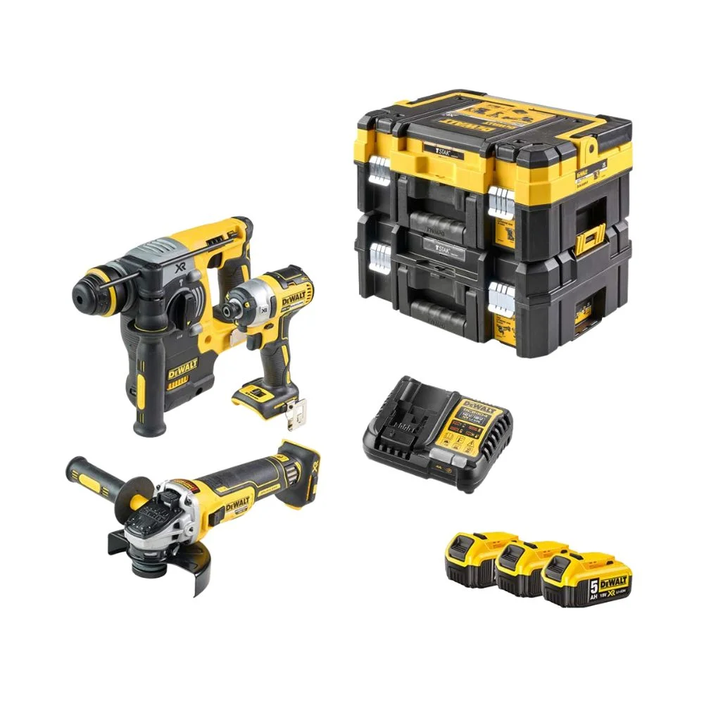 DeWALT DCK305P3T 18V Cordless Brushless SDS+ Hammer, Impact Driver & Grinder Set 