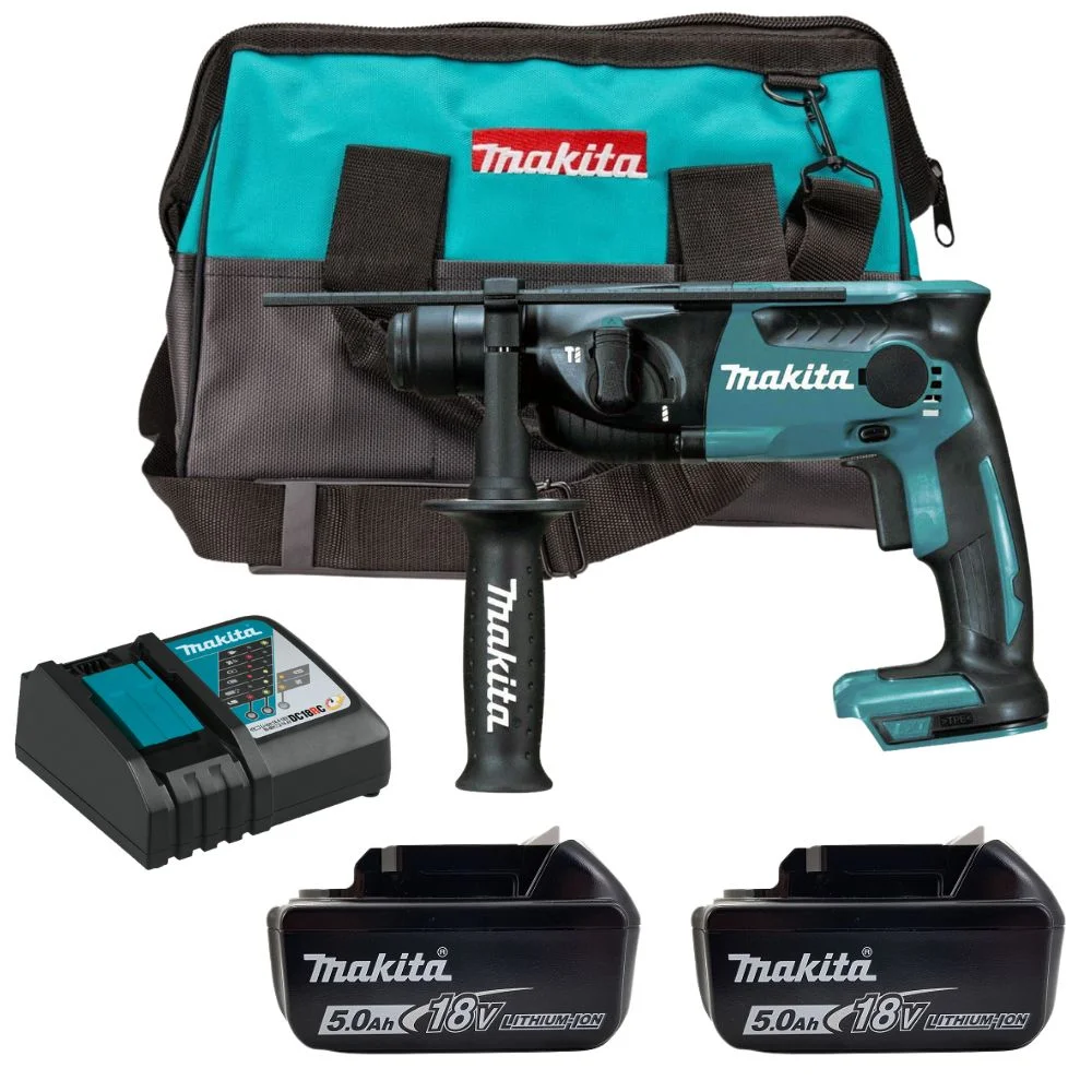 Makita DHR165RTJ 18V LXT SDS+ Rotary Hammer Drill - 2 x 5.0Ah Batteries, Charger & Tool Bag