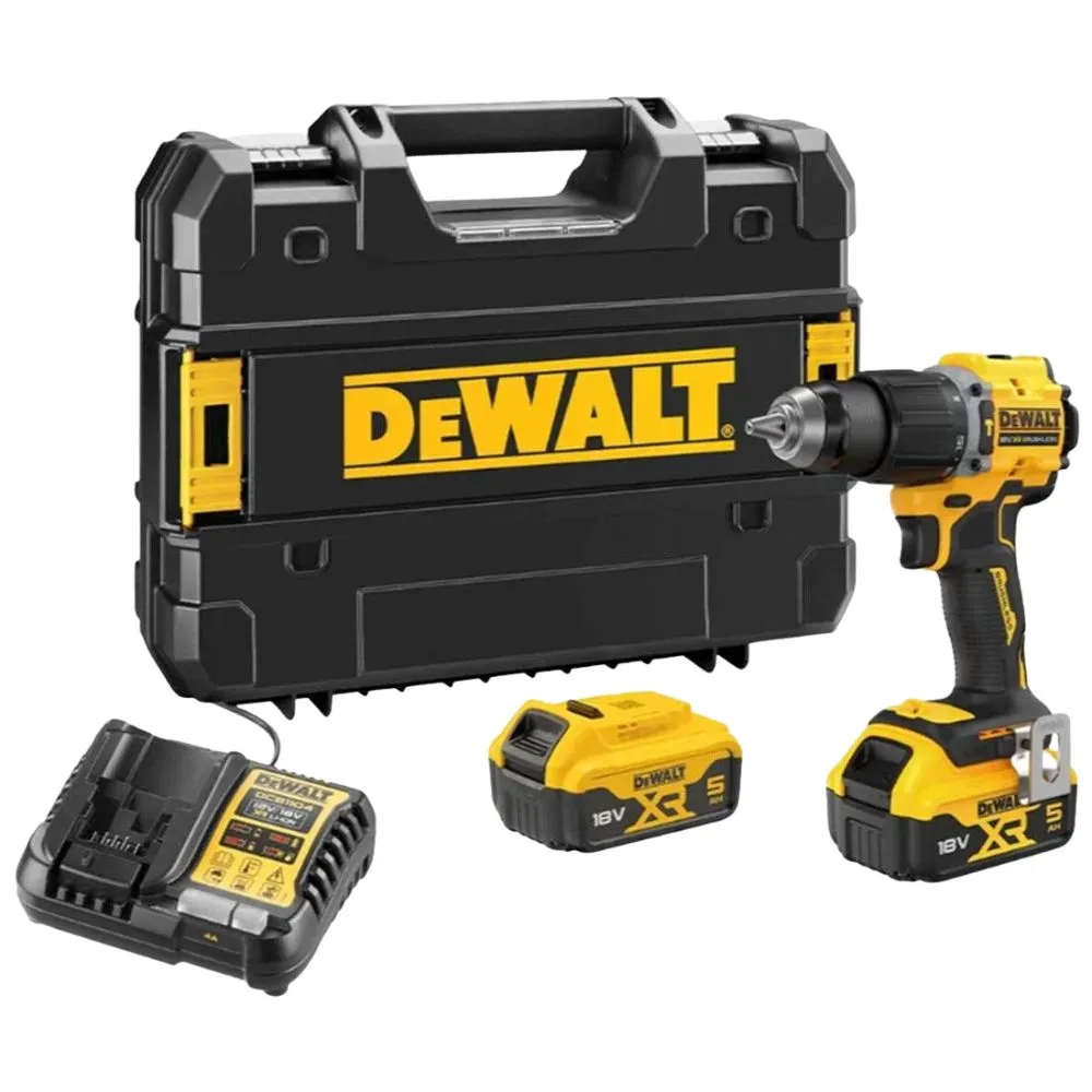 DeWALT DCD799P2T 18V XR Brushless Compact Hammer Drill Driver Kit – 2x 5Ah Batteries, Charger & TSTAK Case