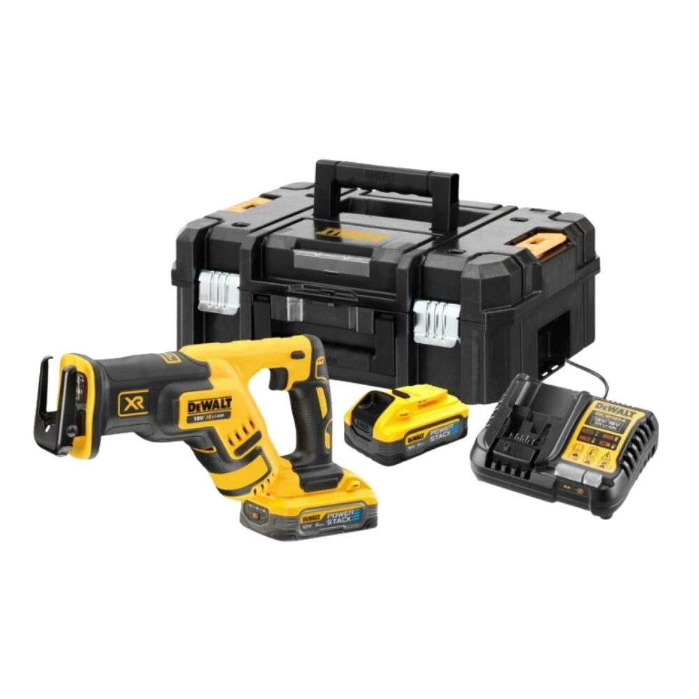 DeWALT DCS367H2T 18V XR Brushless Reciprocating Saw – 2x5Ah Power Stack Batteries, Charger & TSTAK II Case