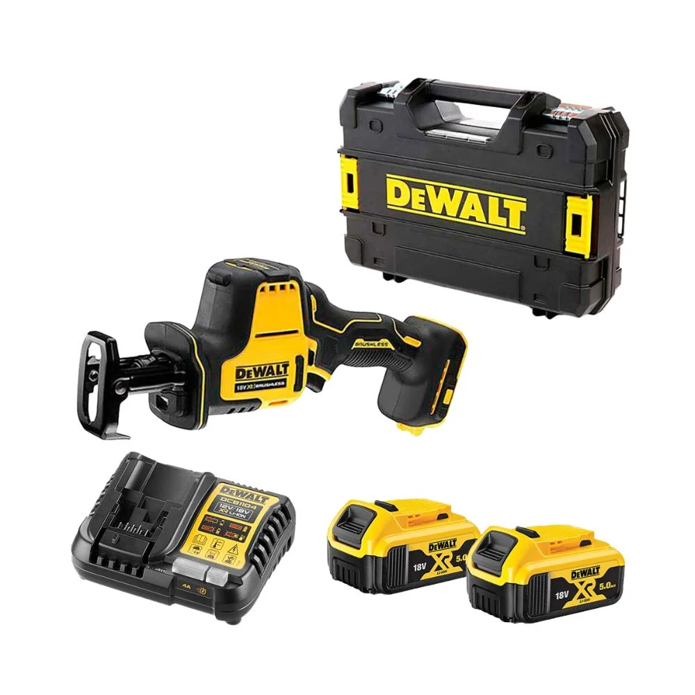 DeWALT DCS369P2 Cordless 18V XR Brushless Compact Reciprocating Saw With 2 x 5Ah Batteries, Charger & Carry Case