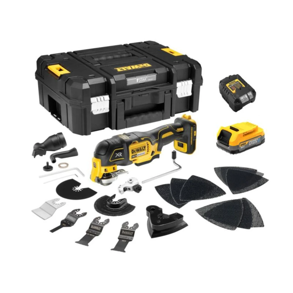 DeWALT DCS356E1T 18V Brushless Oscillating Multi Tool, 1 x 1.7Ah Power Stack Battery, Charger & TSTAK II Case