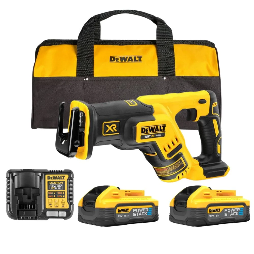 DeWALT DCS367H2 18V XR Brushless Reciprocating Saw - 2 x 5Ah Power Stack Batteries, Charger & TSTAK II Case