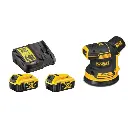 DeWALT DCW210N 18V Brushless 125mm Random Orbital Sander with 2 x 5.0Ah DCB184 Batteries & DCB1104 Charger 