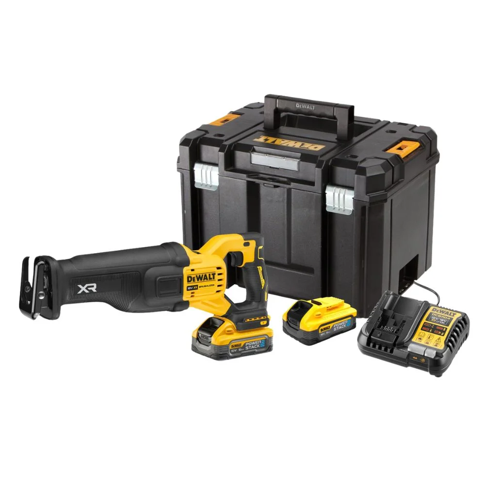 DeWALT DCS386H2T 18V XR FLEXVOLT Advantage Reciprocating Saw - 2 x 5Ah Powerstack Batteries, Charger & TSTAK VI Case