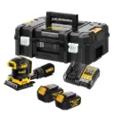 DeWALT DCW200M2 18V XR Brushless 1/4 Sheet Orbital Sander Kit – 2x 4Ah Batteries, Charger & Tstak II Case