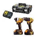 DeWALT DCK2062M2T 18V XR Brushless Twin Kit - 2x 4Ah Batteries, Charger & Tstak II Case