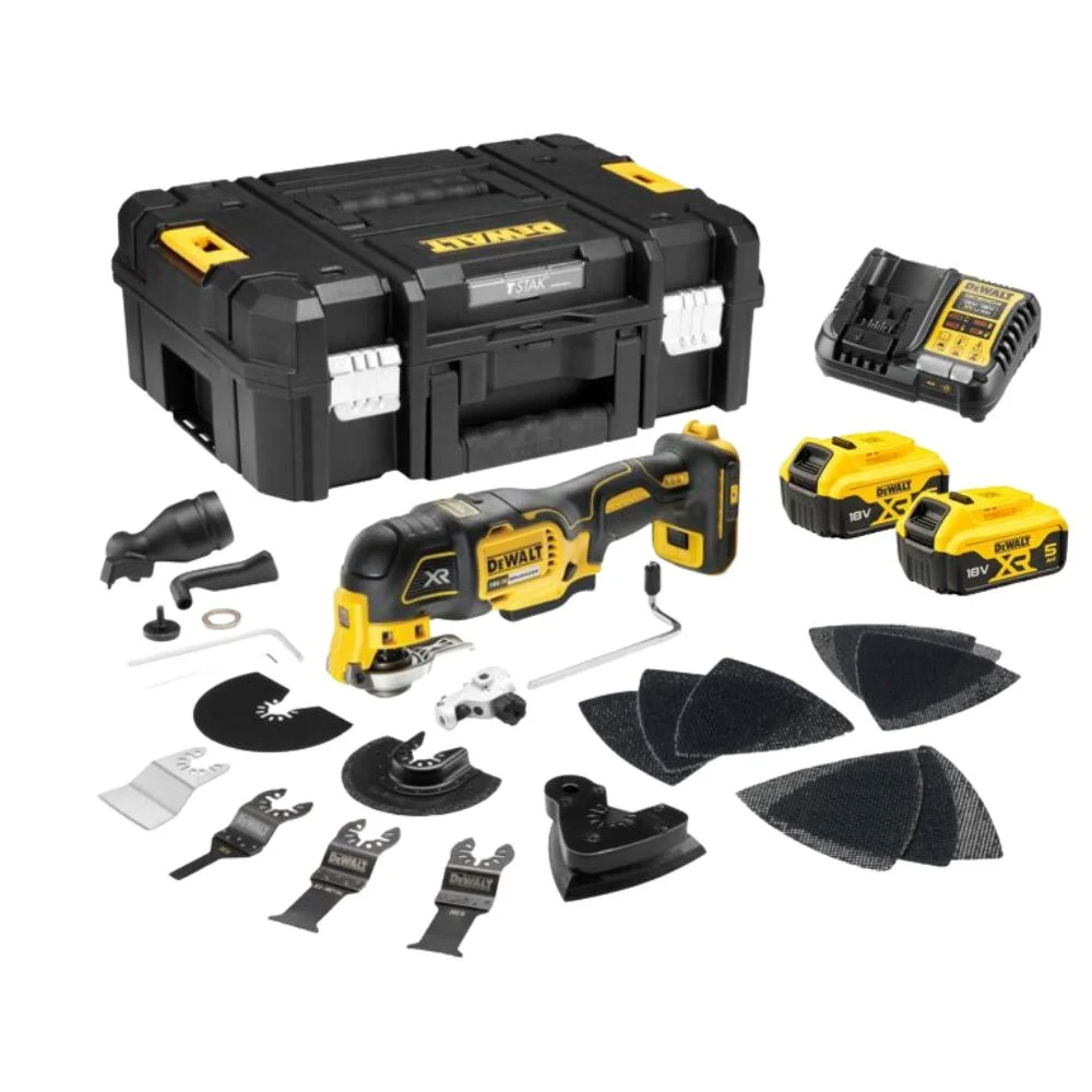 DeWALT DCS356P2 18V XR Brushless 3 Speed Oscillating Tool With 2 x 5Ah Batteries, Charger And TSTAK II Case 
