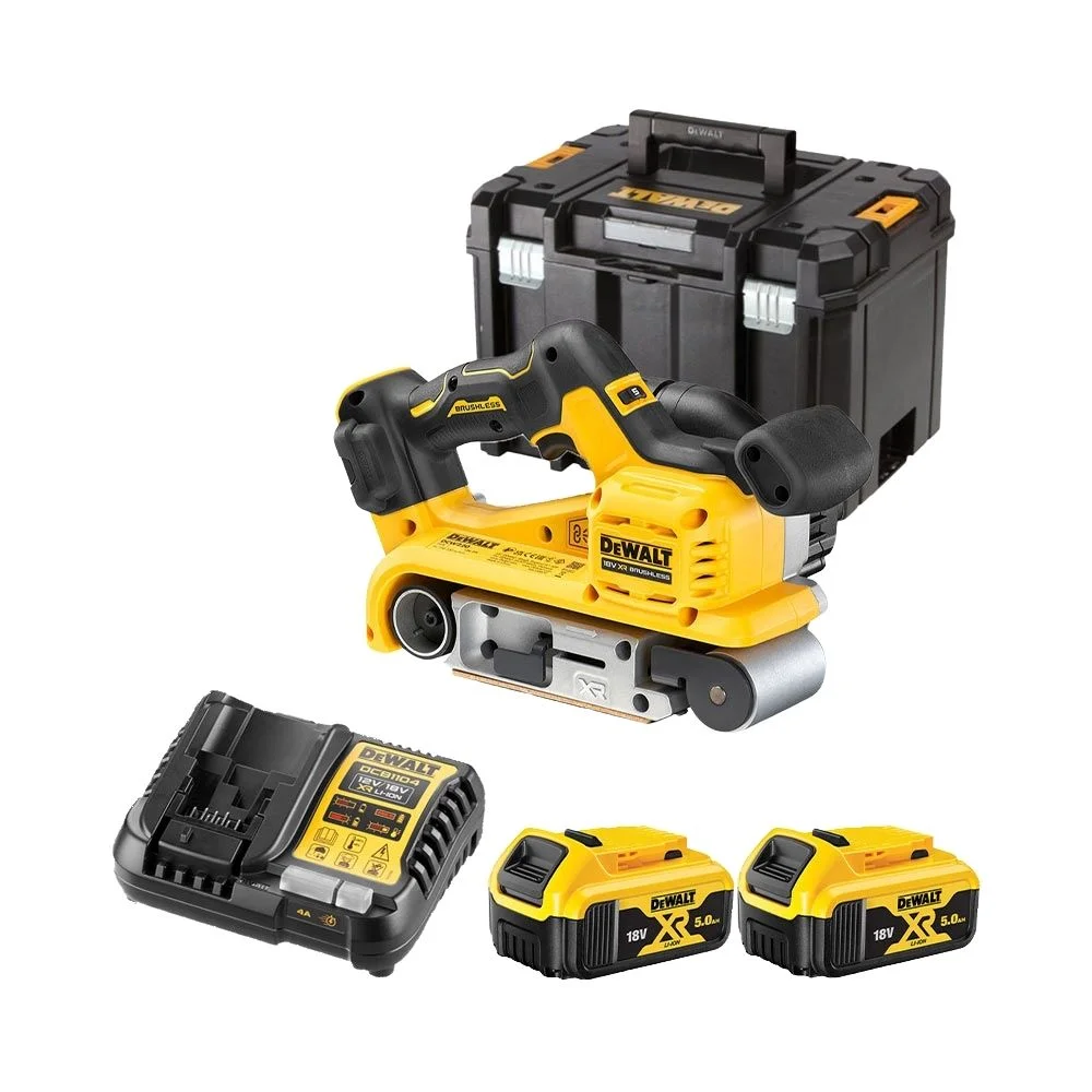 DeWALT DCW220P2 18V XR Brushless Cordless Belt Sander, 2 x 5Ah Batteries, Charger & TSTAK VI Case