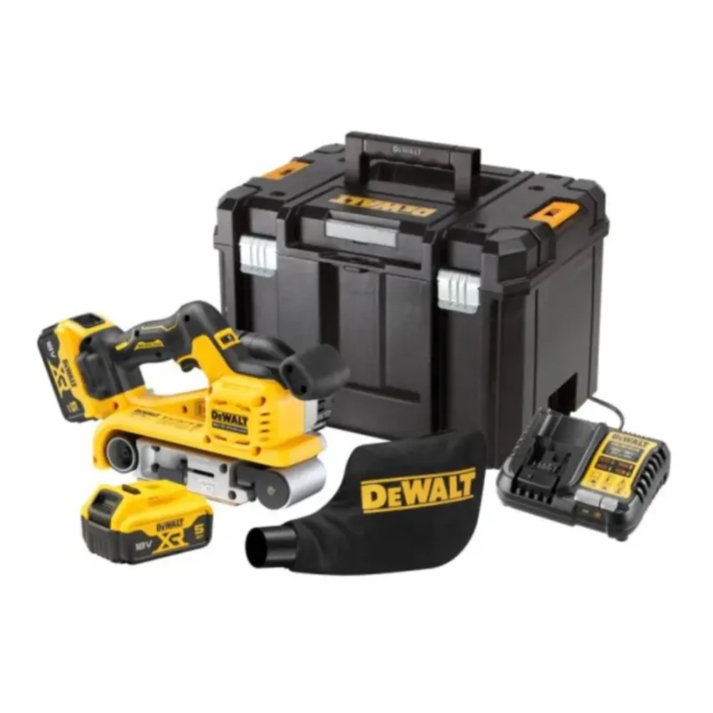 DeWALT DCW220P2 18V XR Brushless Cordless Belt Sander, 2 x 5Ah Batteries, Charger & TSTAK VI Case