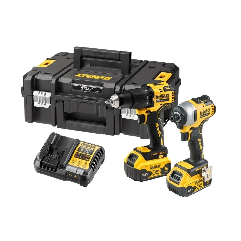 DeWALT DCK2062P2T 18V XR Brushless Twin Kit - 2x 5Ah Batteries, Charger & Tstak II Case