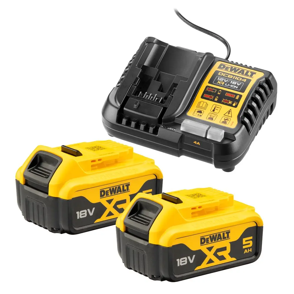 DeWALT DCB1104P2 18V XR Battery Set - 2x 5Ah Batteries & DCB1104 Charger