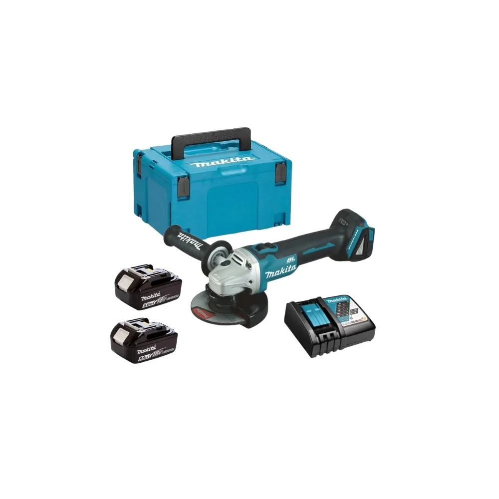 Makita DGA504RTJ Cordless18V Brushless Slide Switch 125mm Angle Grinder With 2x5Ah Batteries, Charger And MAKPAC Case