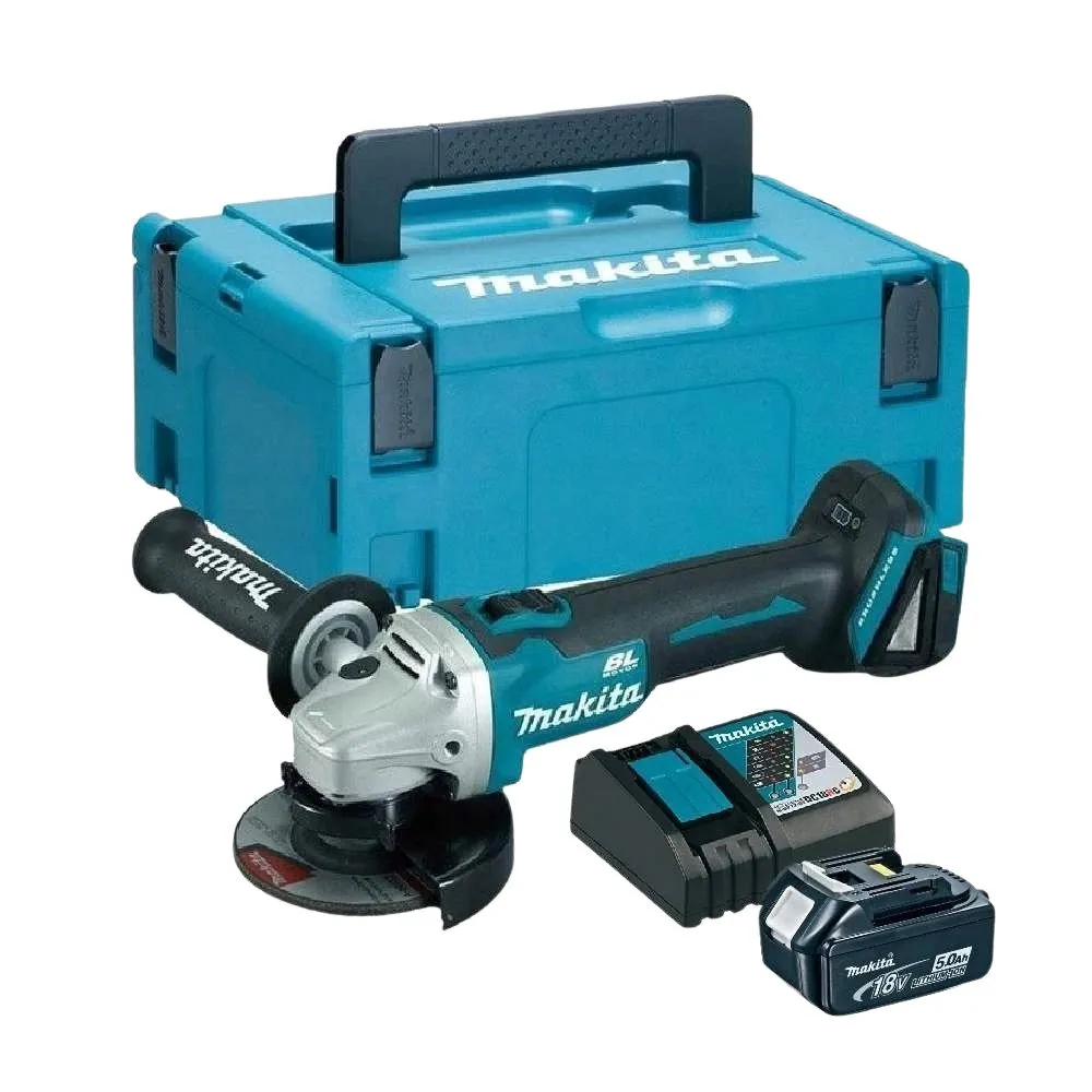 Makita DGA504RT1J Cordless 18V Brushless Slide Switch 125mm Angle Grinder With 1x5Ah Batteries, Charger & MAKPAC Case