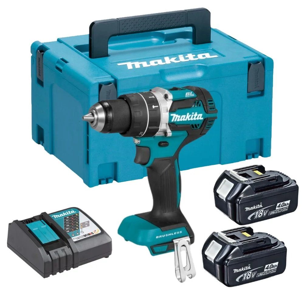Makita DHP484RMJ 18V LXT Brushless Combi Hammer Drill With 2x4.0ah Batteries,Charger & MAKPAC3 Case