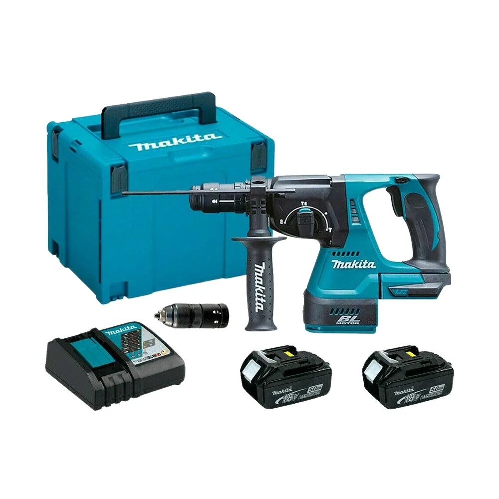 Makita DHR243RTJ Brushless Cordless 18V SDS+ Rotary Hammer Drill with 2x5Ah Batteries, Charger and Carry Case