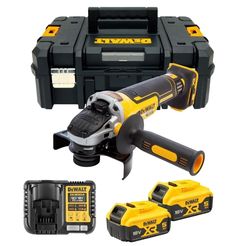 DeWALT DCG405P2 18V XR Cordless 125mm Brushless Angle Grinder Kit - 2x5.0Ah Batteries, Charger & Tstak II Case