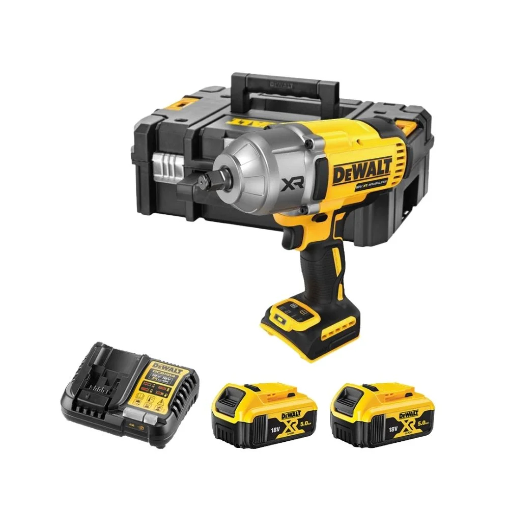 DeWALT DCF900P2T 18V XR Brushless 1/2″ Hog Ring High Torque Impact Wrench – 2x 5Ah Batteries, Charger & TSTAK II Case