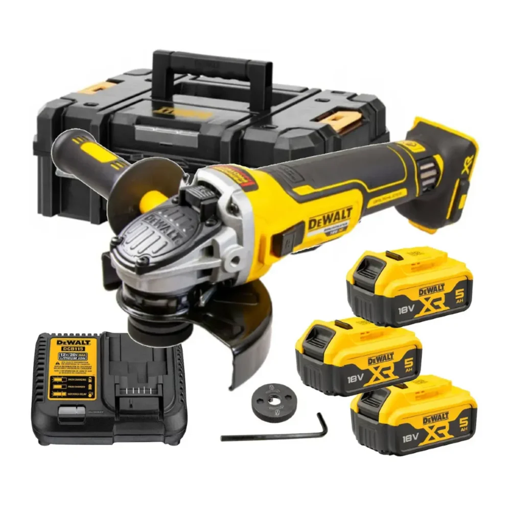 DeWALT DCG405P3 18V XR 125mm Brushless Cordless Angle Grinder 3x5 Ah, Charger and TSTAK Case 