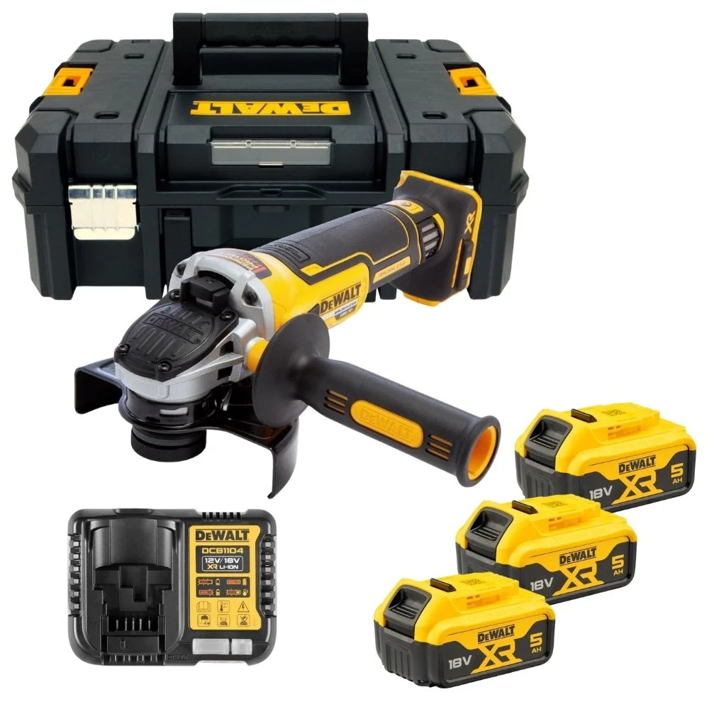 DeWALT DCG405P3 18V XR 125mm Brushless Cordless Angle Grinder 3x5 Ah, Charger and TSTAK Case 