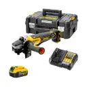 DeWALT DCG406P1 Cordless 18V XR 125mm Brushless Angle Grinder Paddle Switch With 1x 5Ah Battery, Charger And TSTAK