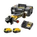 DeWALT DCG406P2 Cordless 18V XR 125mm Brushless Angle Grinder Paddle Switch With 2x5Ah Battery, Charger And TSTAK