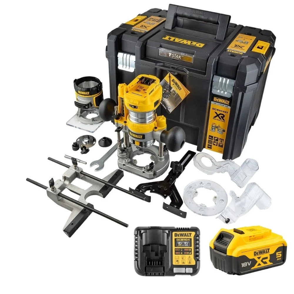 DeWALT DCW604P1 18V XR Brushless Router kit 1x 5Ah battery and charger with TSTAK