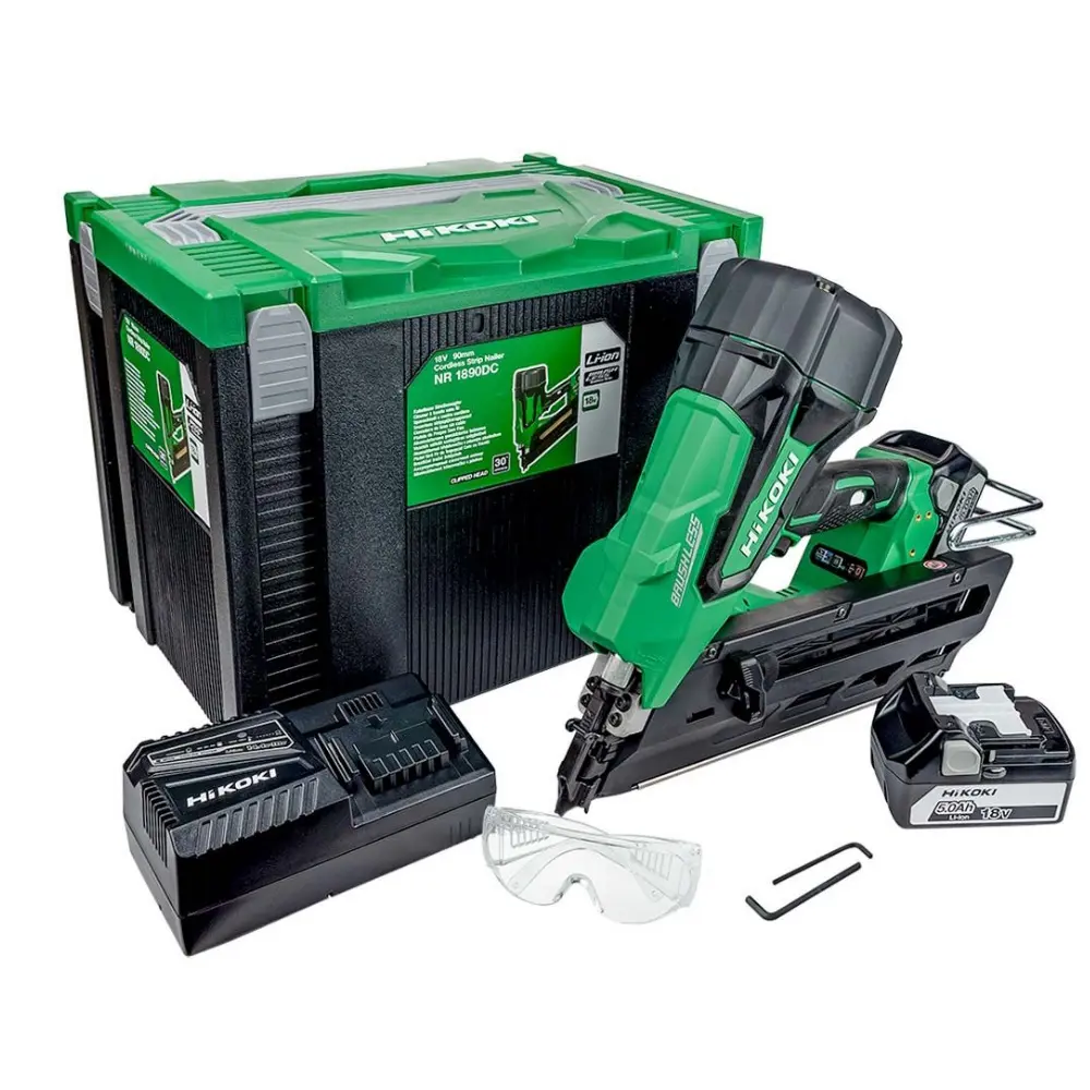HiKOKI NR1890DCJPZ 18V 2x5Ah 90mm BL Air Spring Nailer Kit With Charger