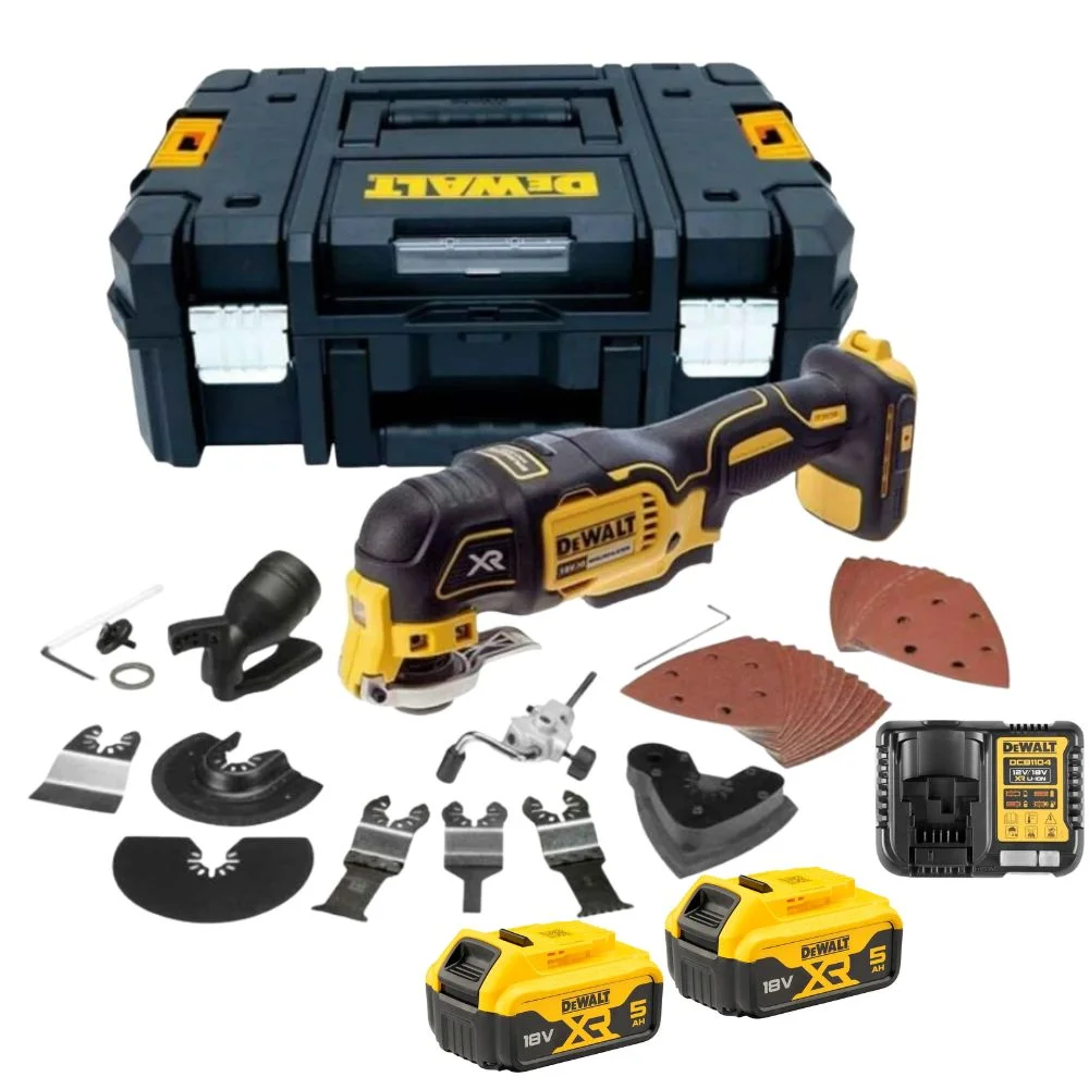 DeWALT DCS355P2 18V XR Brushless Multi-Tool with 35pc Accessory Kit, 2 x 5.0Ah Batteries, Charger and TSTAK II Case