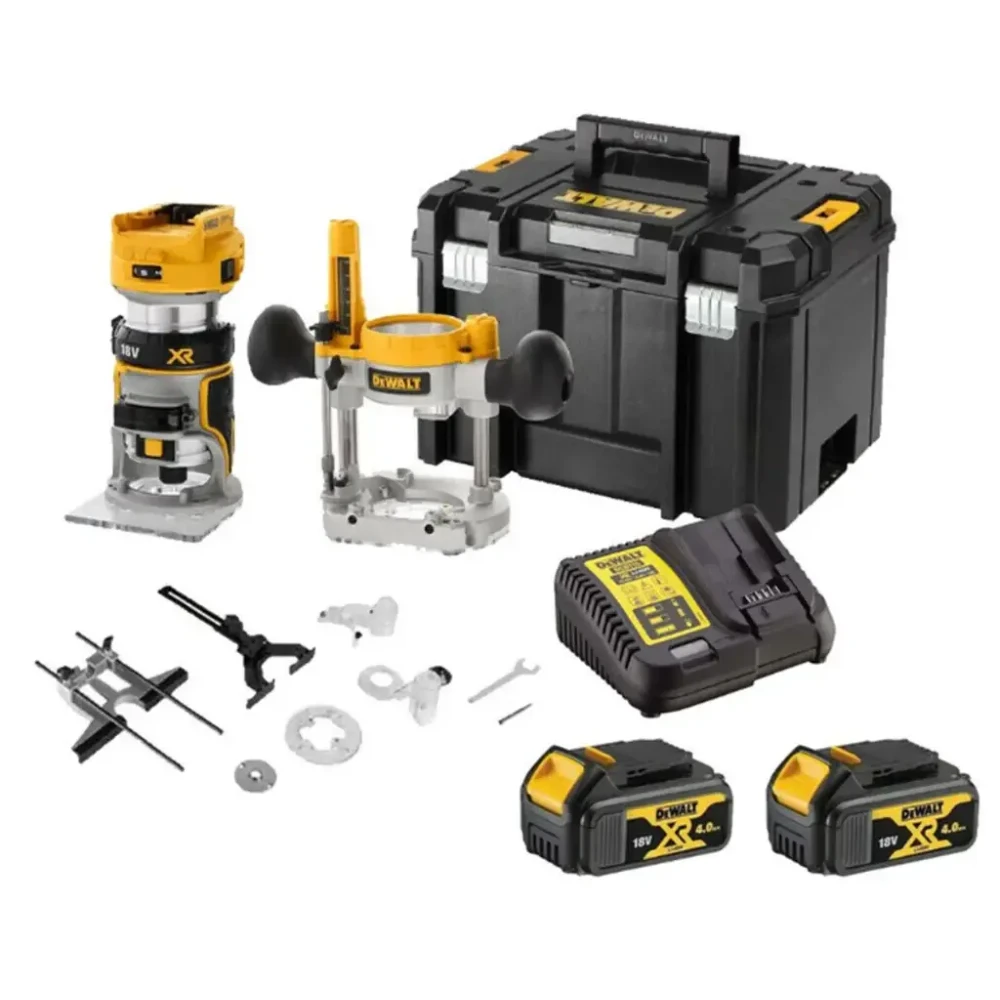 DeWalt DCW604M2 18V Router Trimmer Set with 2 x 4Ah Batteries, Charger & Tstak VI Case