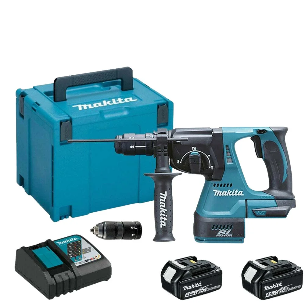 Makita DHR243RMJ Brushless Cordless 18V SDS+ Rotary Hammer Drill with 2x4Ah Batteries, Charger and Carry Case
