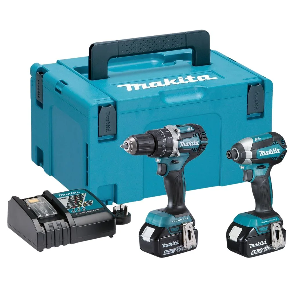 Makita DLX2180TJ Cordless 18V LXT Brushless 2 Piece Power Tool Set with 2x5Ah Batteries, Charger And MAKPAC Case